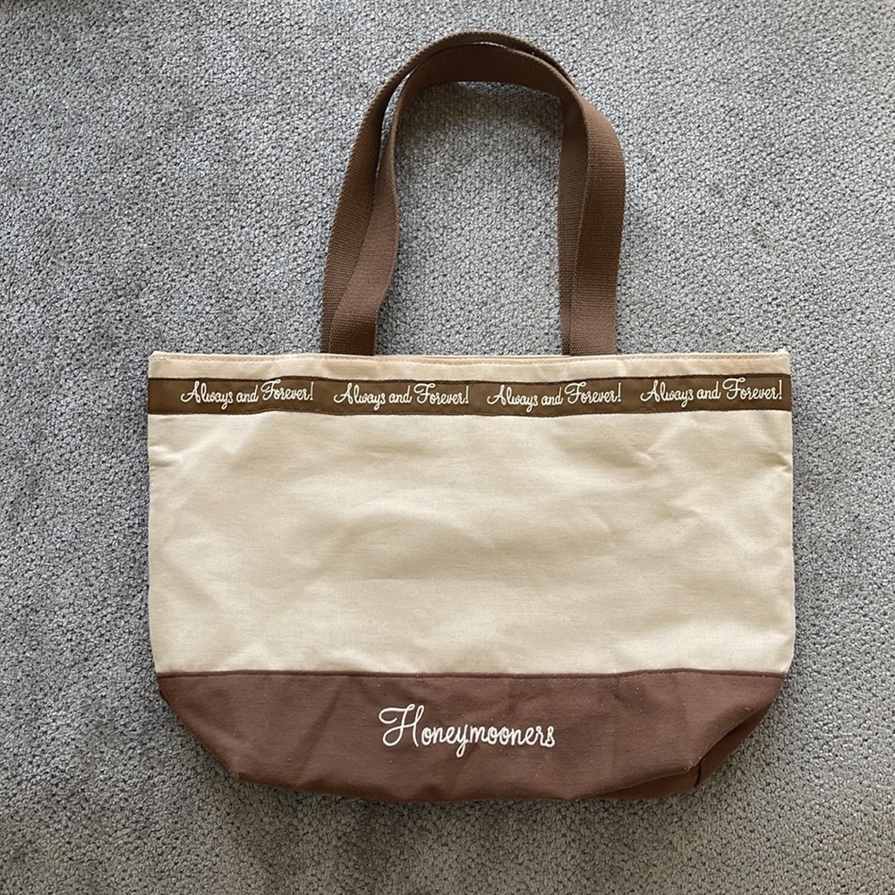 Super cute Brown & tan Honeymooners two handles tote with always and forever